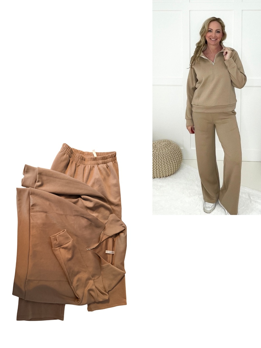 Cozy Zip-Neck Loungewear Set - Taupe